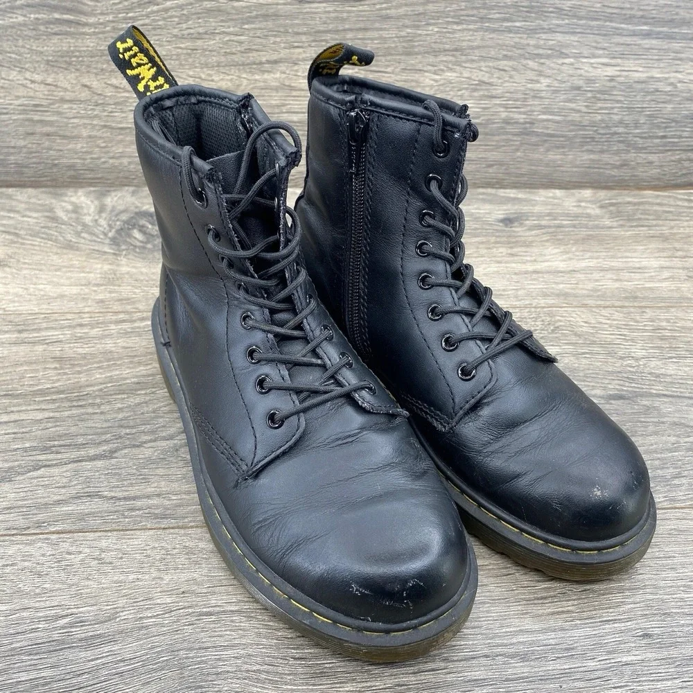 Dr Doc Martens Youth Boots Size 3 Black Ankle‎ Lace Up Side Zip